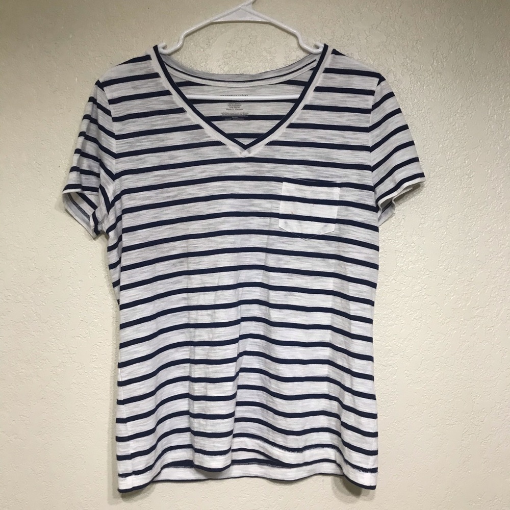 Navy blue striped shirt with pocket